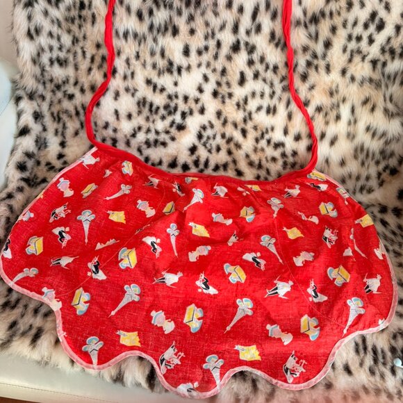 VINTAGE 1960s Novelty Half Apron with Pockets Paris France Motifs OS - Picture 2 of 9